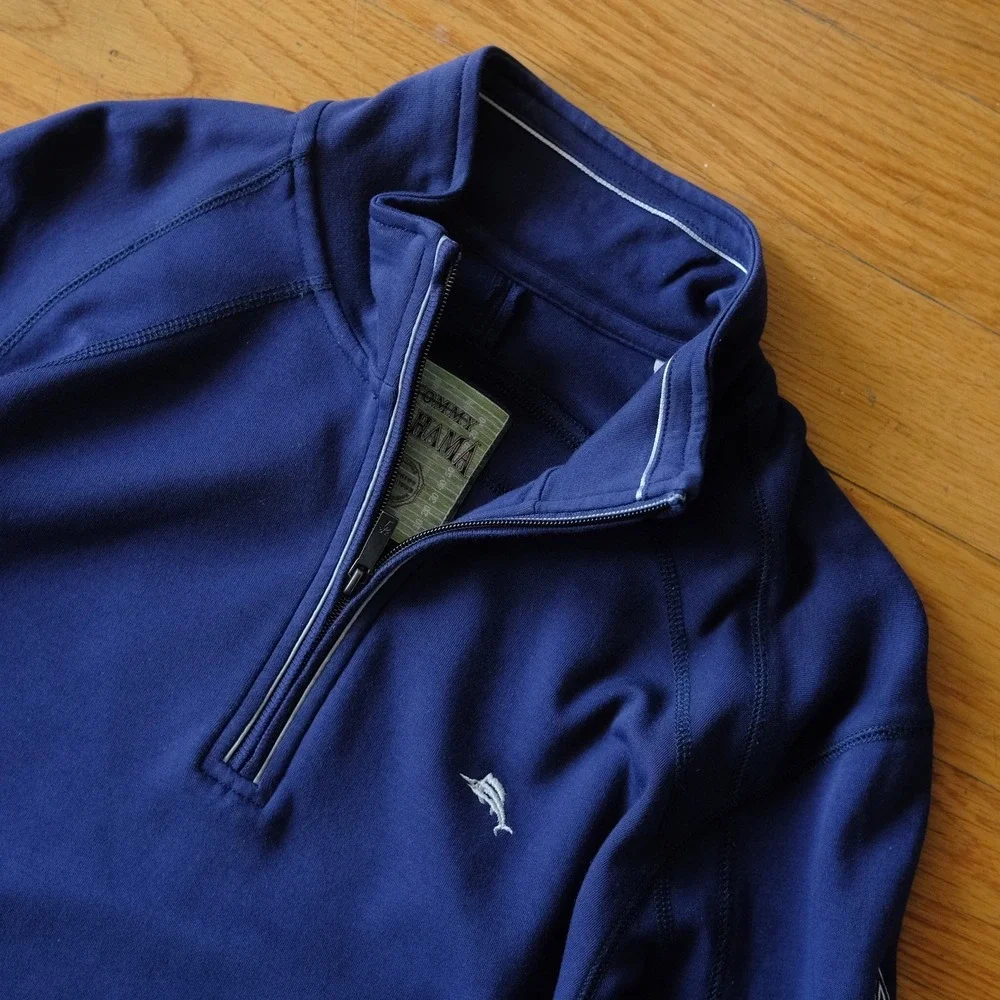 Tommy Bahama‎ Cowboys Quarter Zip Pullover Navy Blue PIma Cotton Sweatshirt M